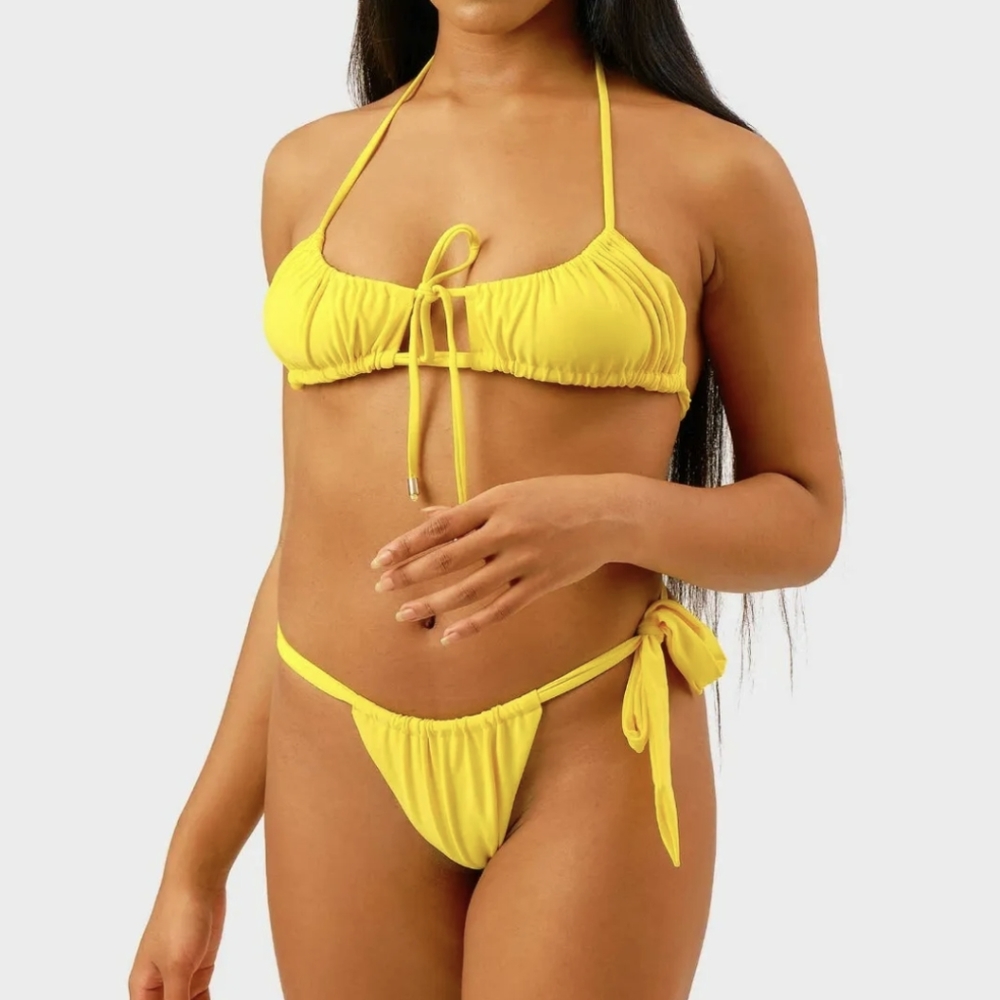 FINAL PRICE Blackbough Claudia Yellow Bikini Set M Halter Bandeau Top Side Tie